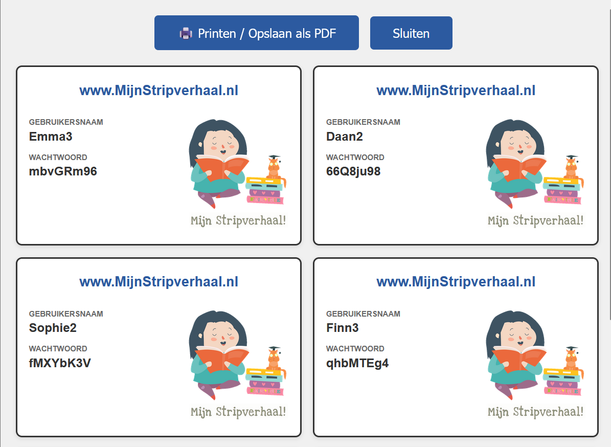 Accountkaartjes printen